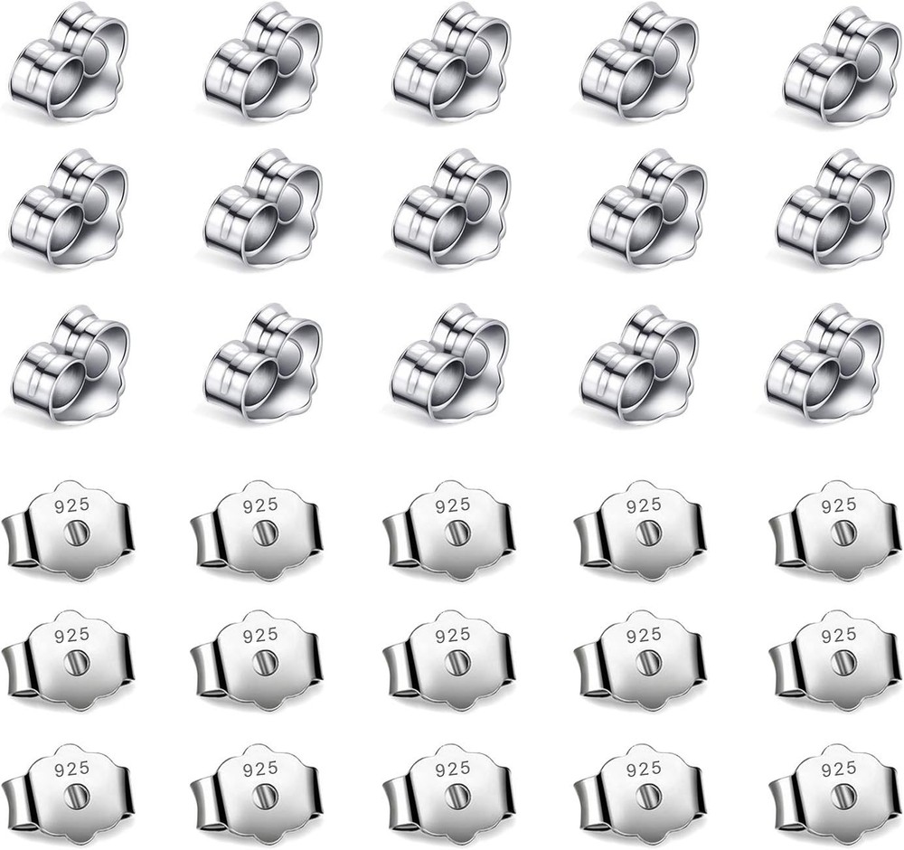 30pcs/15 Pairs Hypoallergenic Earring Backs Replacement,Plated Silver Secure