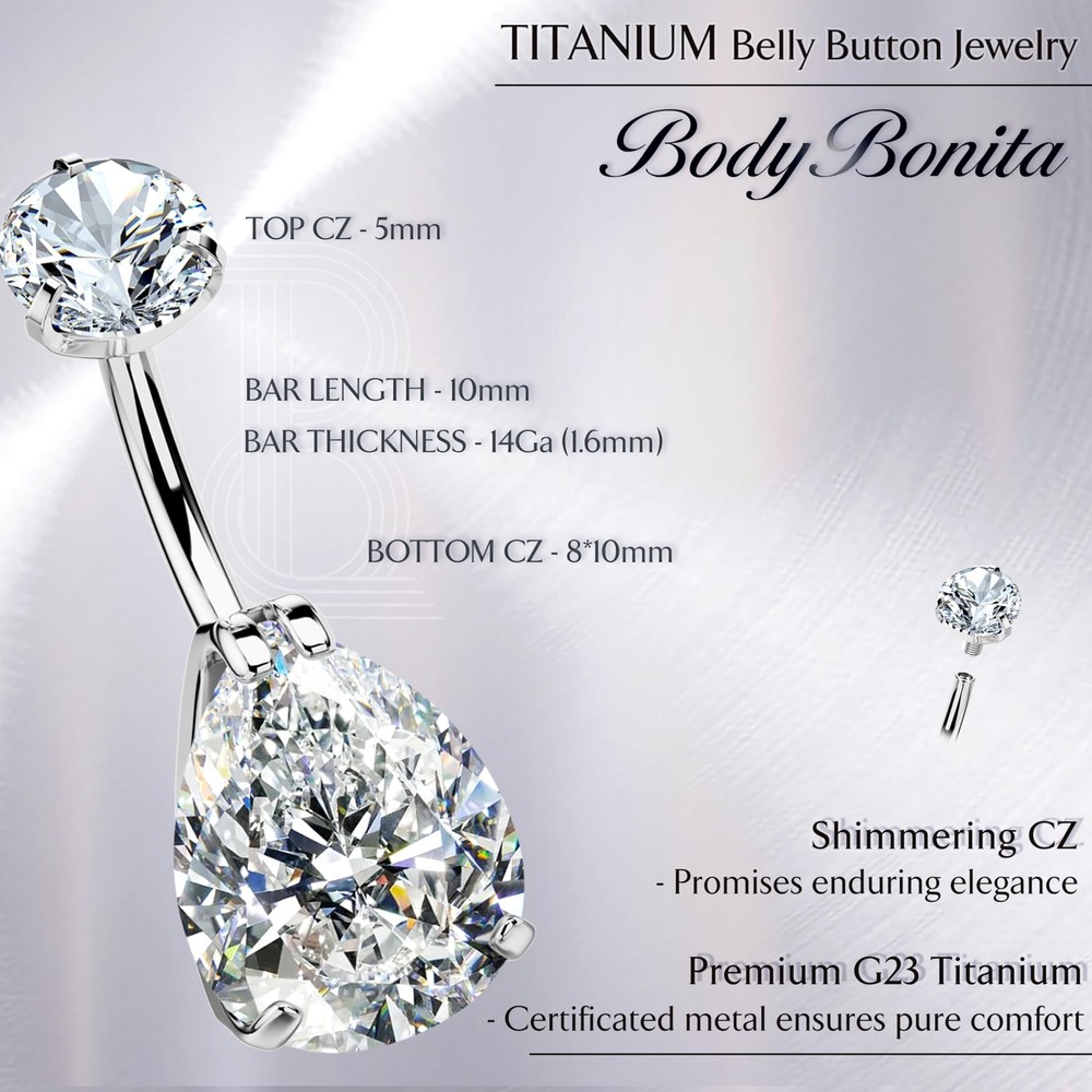 BodyBonita Real Solid G23 Titanium Belly Button Rings - 14G Internally Thread...
