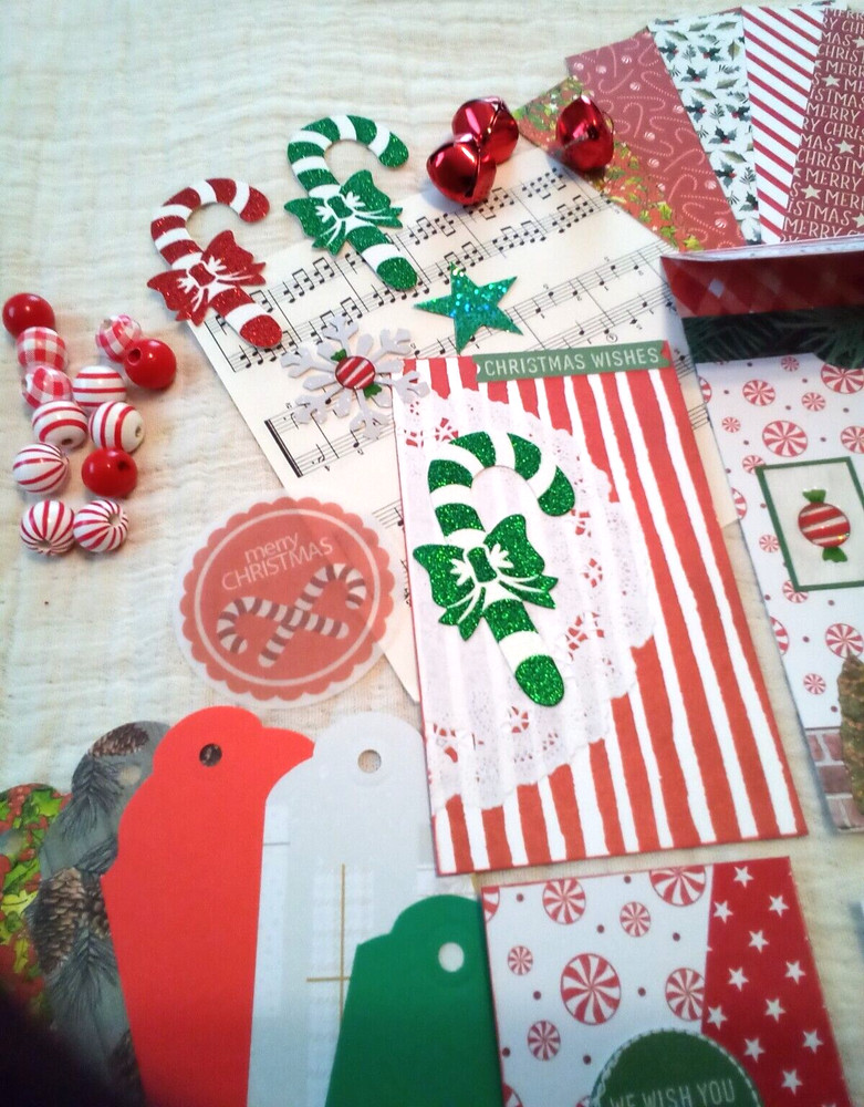 Junk Journal Supplies, 60 pc, Peppermint Christmas
