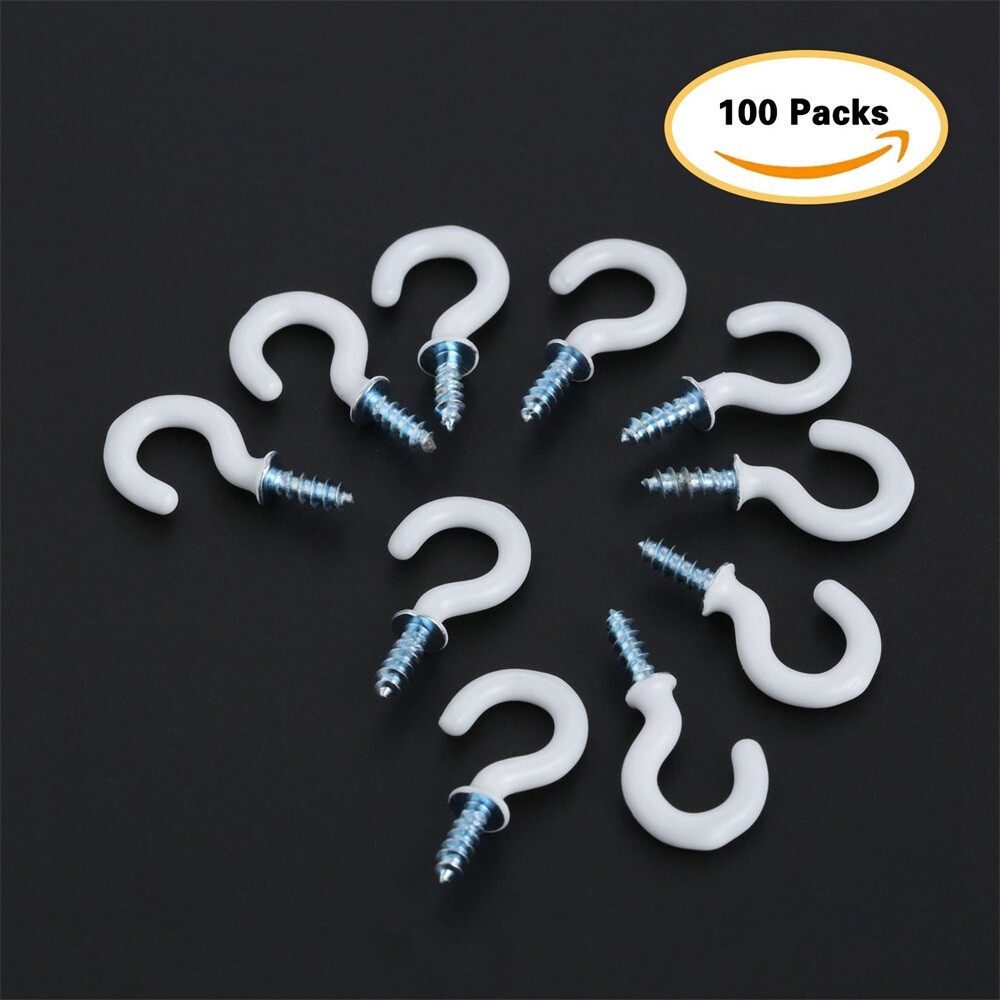 100Pcs/lot 0.94" Strong Sharp Vinyl Coated Ceiling Hooks Space-saving Hardware