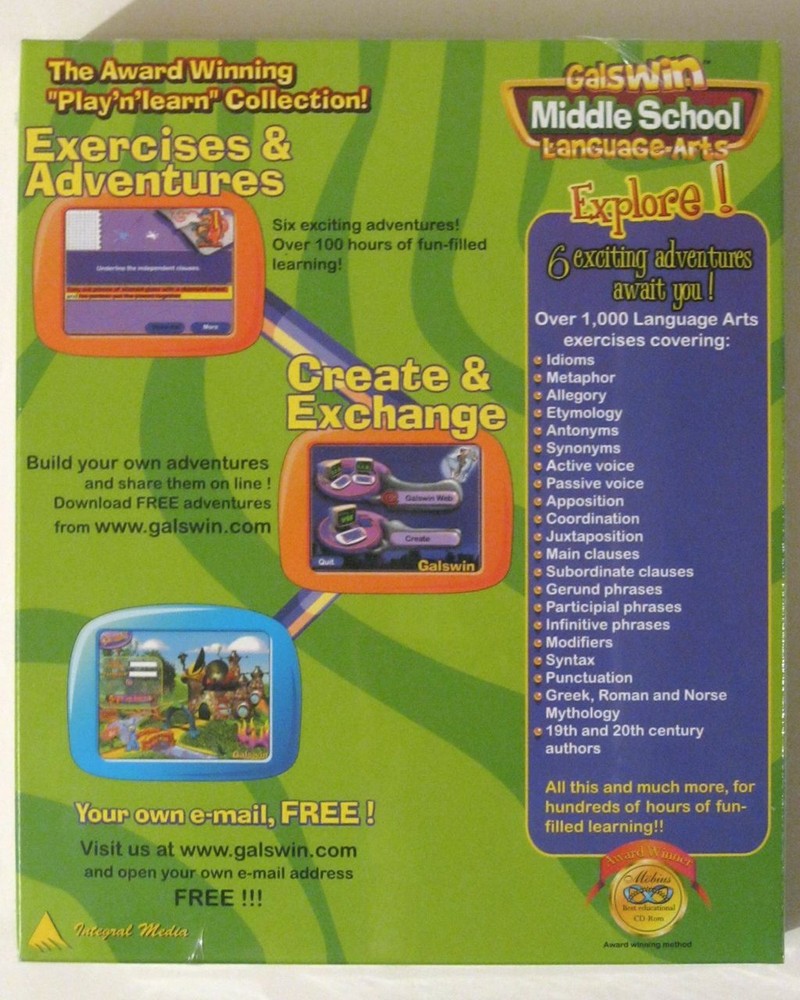 GALSWIN MIDDLE SCHOOL Language Arts 2 CD-ROM Software! New! Integral Media 2001