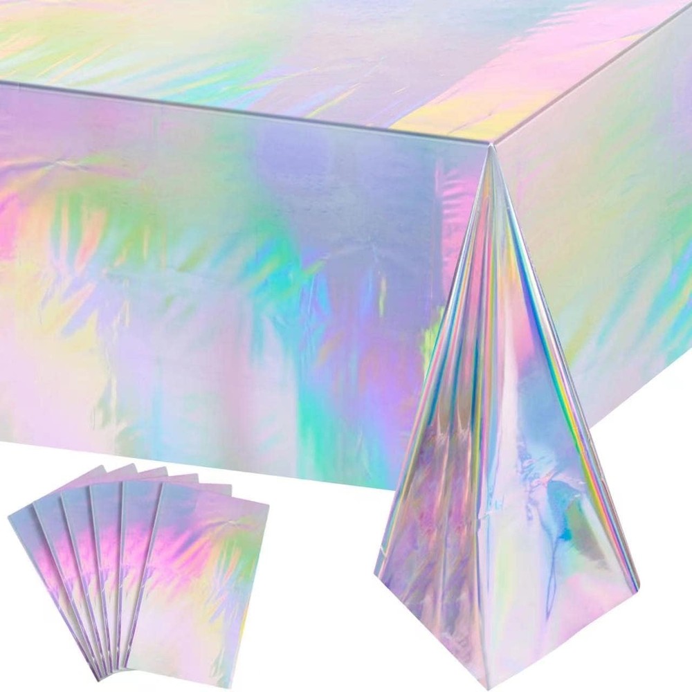 6 Pack Iridescence Plastic Tablecloths Shiny Disposable Laser Rectangle Table