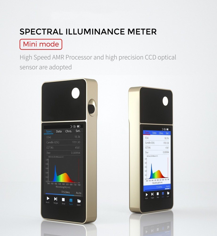 Spectral Illuminance Meter Illuminometer with 3.5 Inches Touch Display Screen