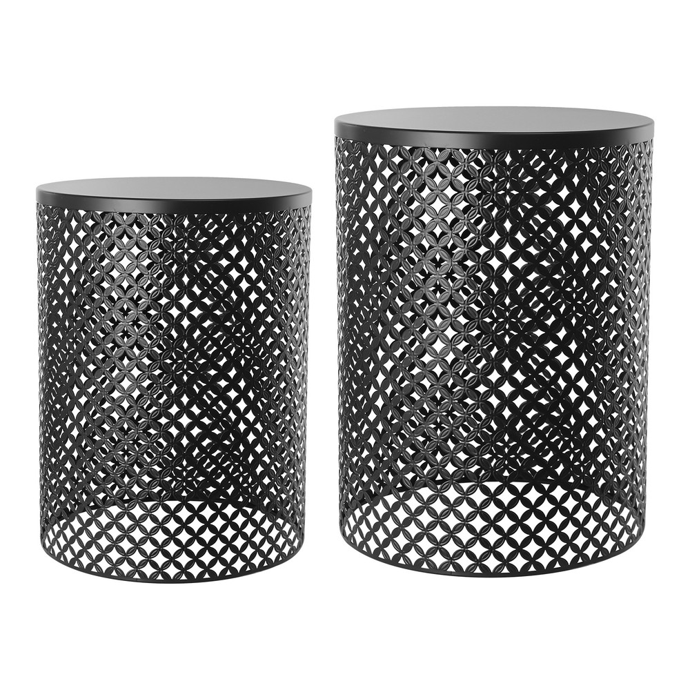 2 Pack Metal Frame Outdoor Accent Tables - Modern Side Table Set