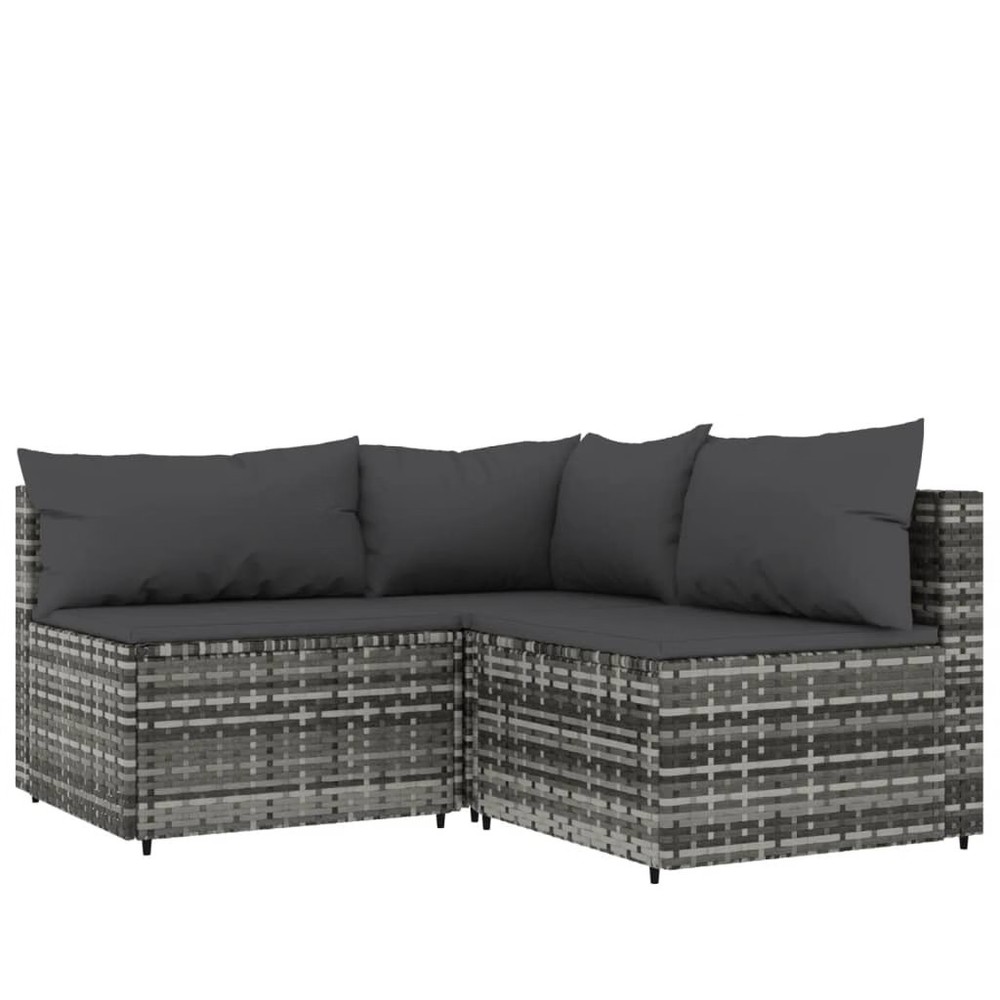 Patio Lounge Set Grey Poly Rattan Medium Adjustable Feet