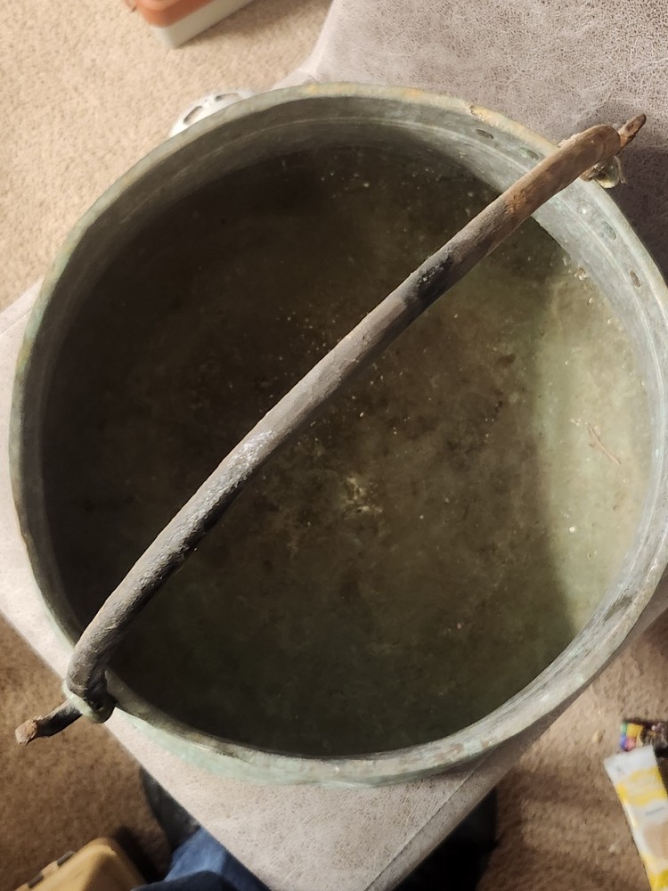 large antique copper kettle cauldron