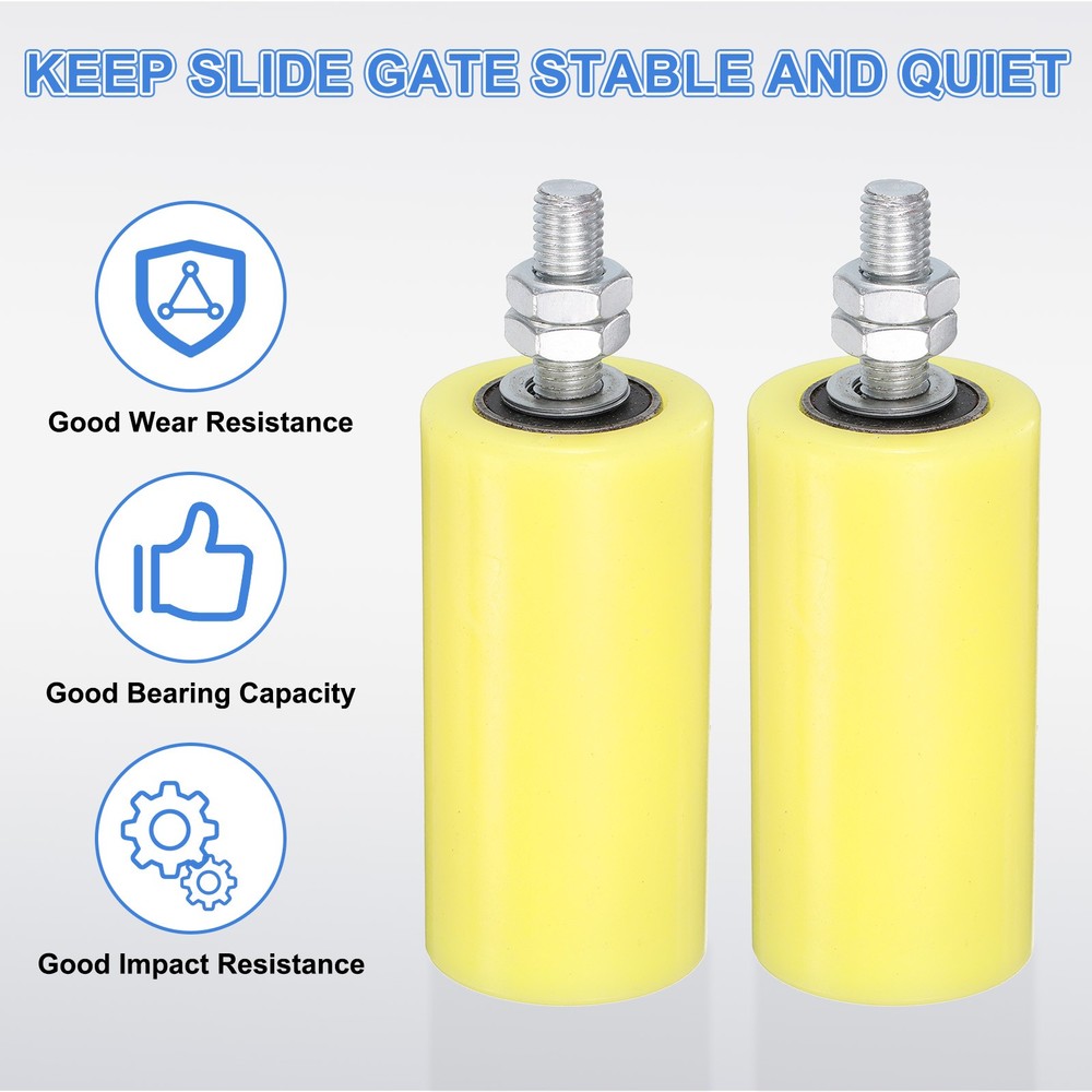 2Pcs Slide Gate Guide Roller, 5" Nylon Sliding Gate Support Assembly, Yellow