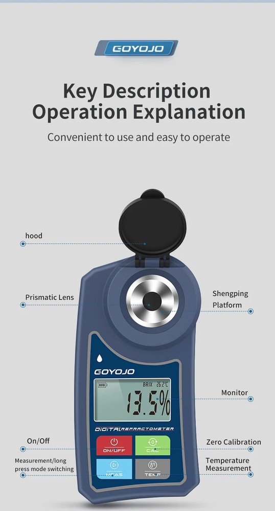 Digital Fruit Refractometer Brix Meter 0-55.0% Measurement Sugar Content Tester