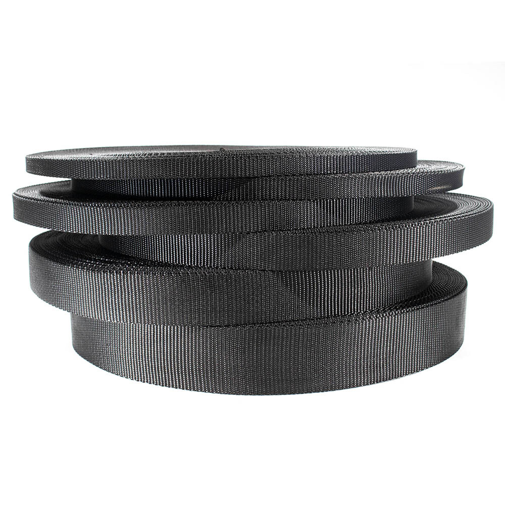 Black All-Purpose Nylon Webbing Strap Heavy Duty Flat Rope - Many Size Options