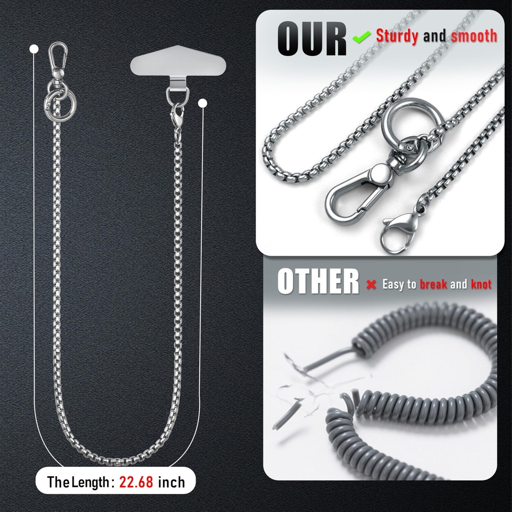 ROCONTRIP Anti-Theft Phone Lanyard Tether & Pants Chain Medium, Silver