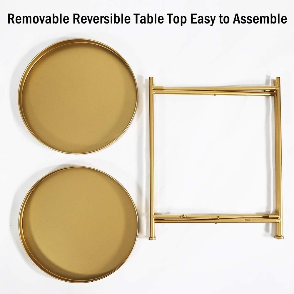 2 Pack Round End Table Mental Side Table Nightstand/Small Wood Tables Accent