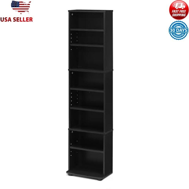 Multimedia Storage Tower Adjustable Shelves Space Saving Wood Constructed Unit