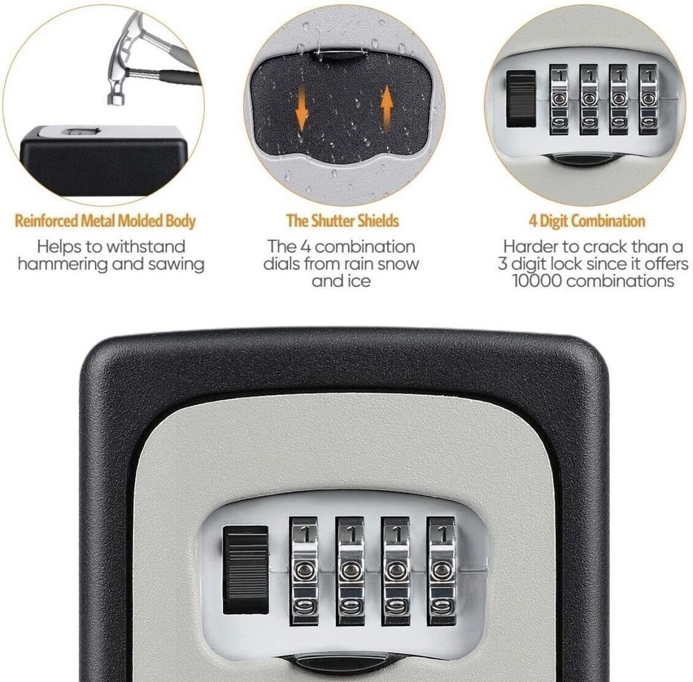 4 Digit Key Safe Lock Box Combination Wall Mount Security Storage Case Organizer