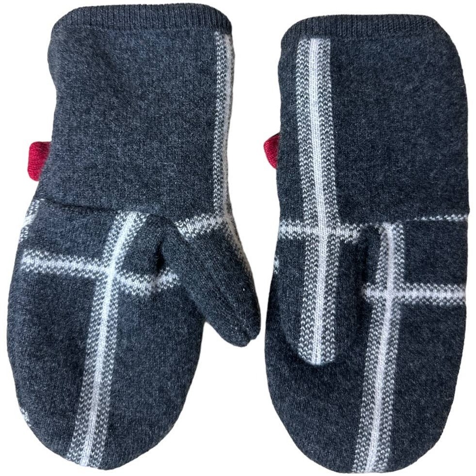 Grey Wool Lined Mittens With Tie