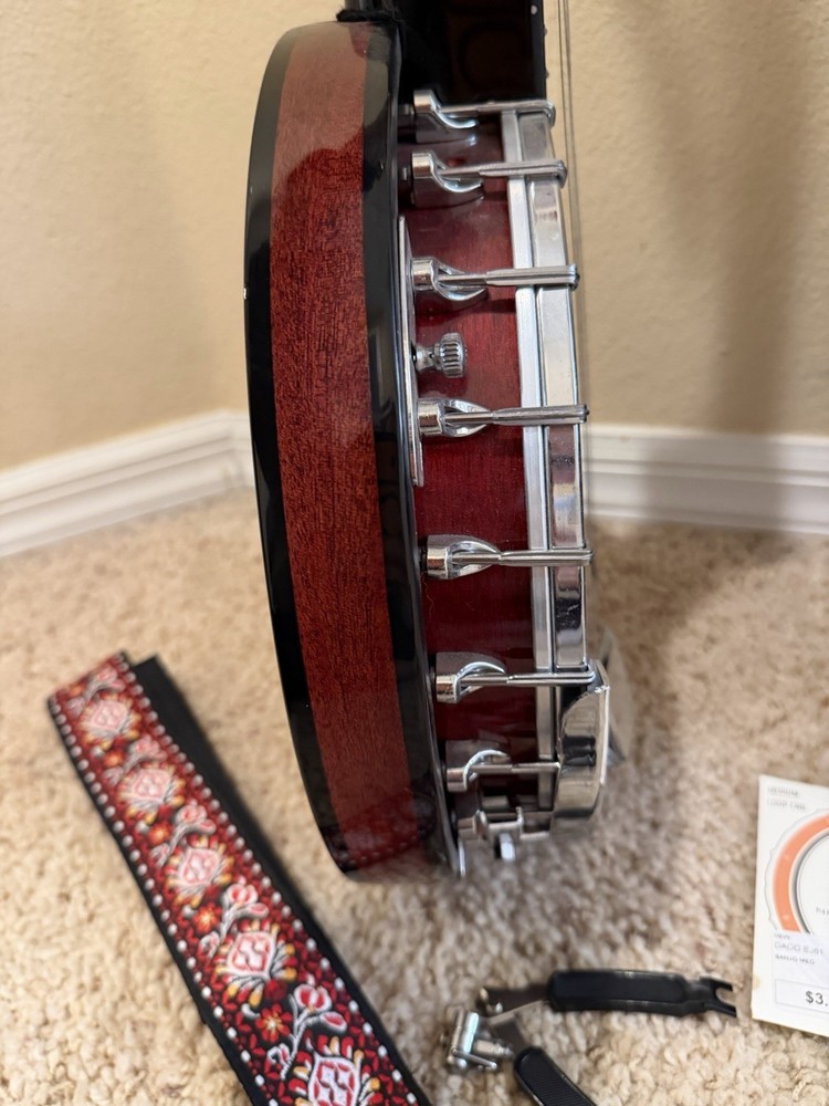 Mitchell MBJ200 Mahogany 5 String Banjo + Crossrock Bag + Strings Bundle READ