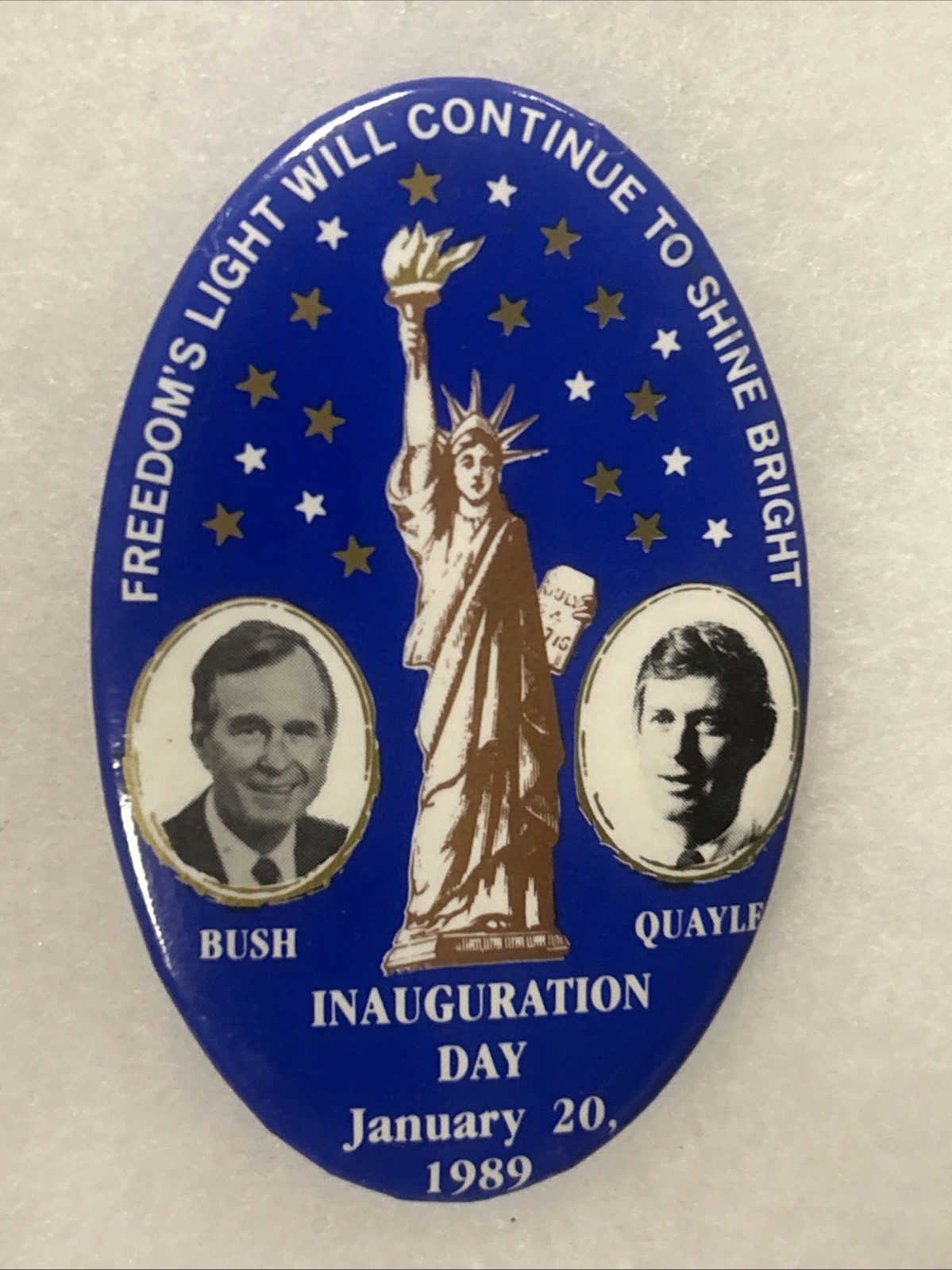 Bush Quayle Inauguration Day 1989 jugate oval pinback button pin