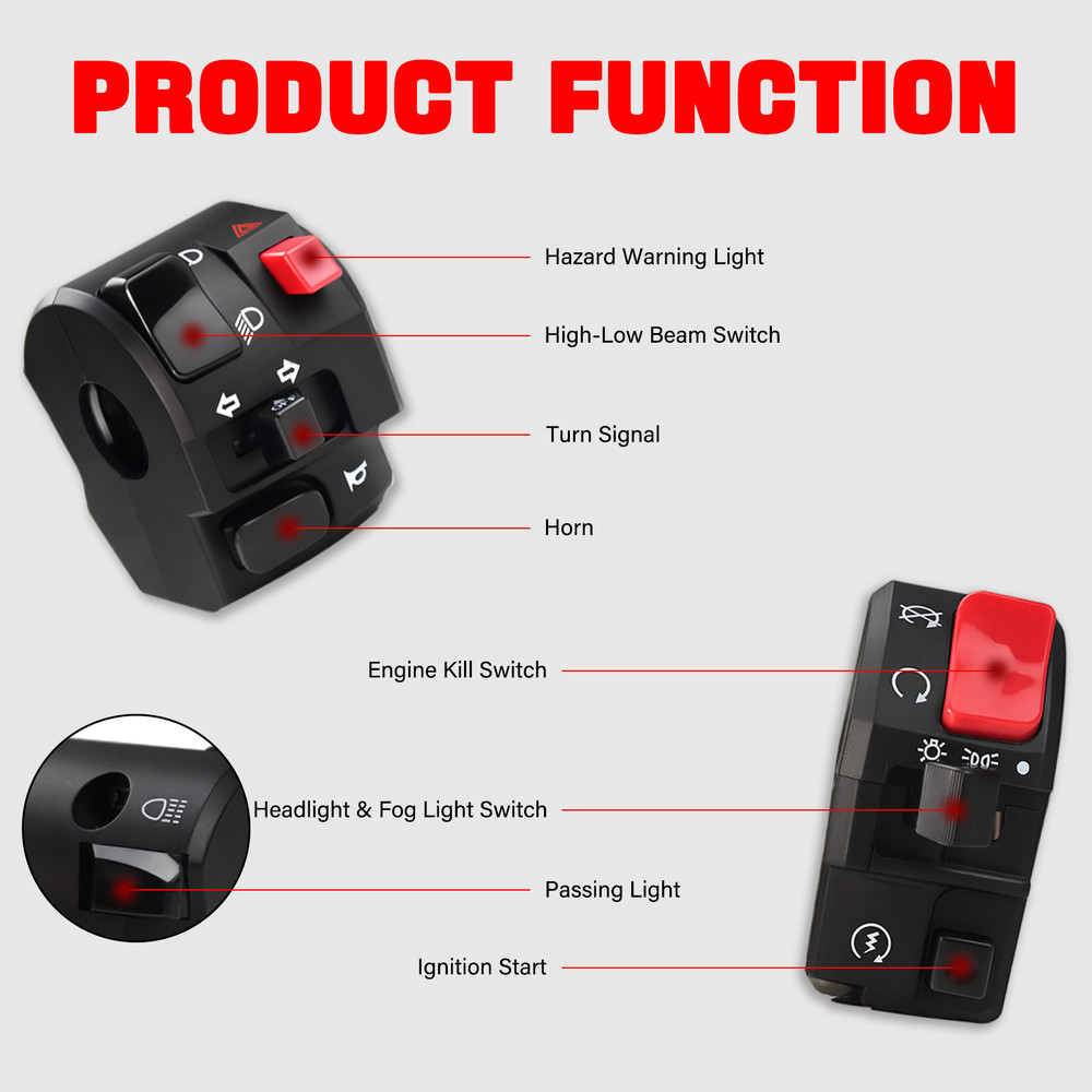 Universal 7/8" 22mm Motorcycle Handlebar Control Switches Left Right