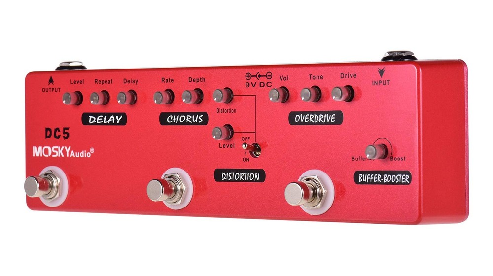 MOSKYAudio Multi Effects Pedal Buffer + Booster + 9.1 * 2.7 * 1.5in, red