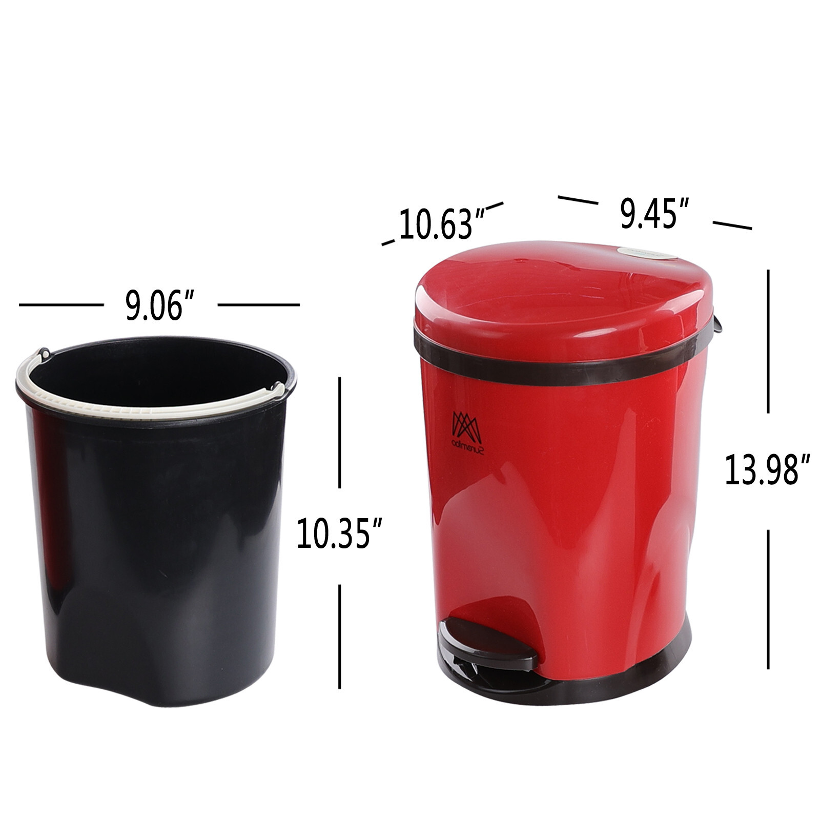 10 L Round Pedal Garbage Can, 3 Gallon Plastic Foot Operated Trash Bin, Red