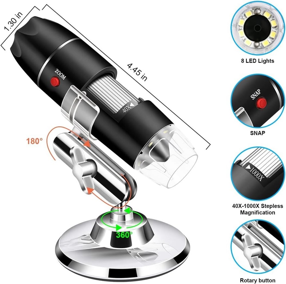 LED-Powered USB Microscope with Carrying Case – Explore the Microworld Anywhere