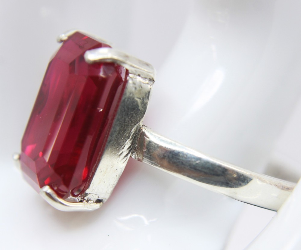 5.77 Gms Natural Red Ruby Emerald Cut Sterling Silver 925 Ring Gift For Her