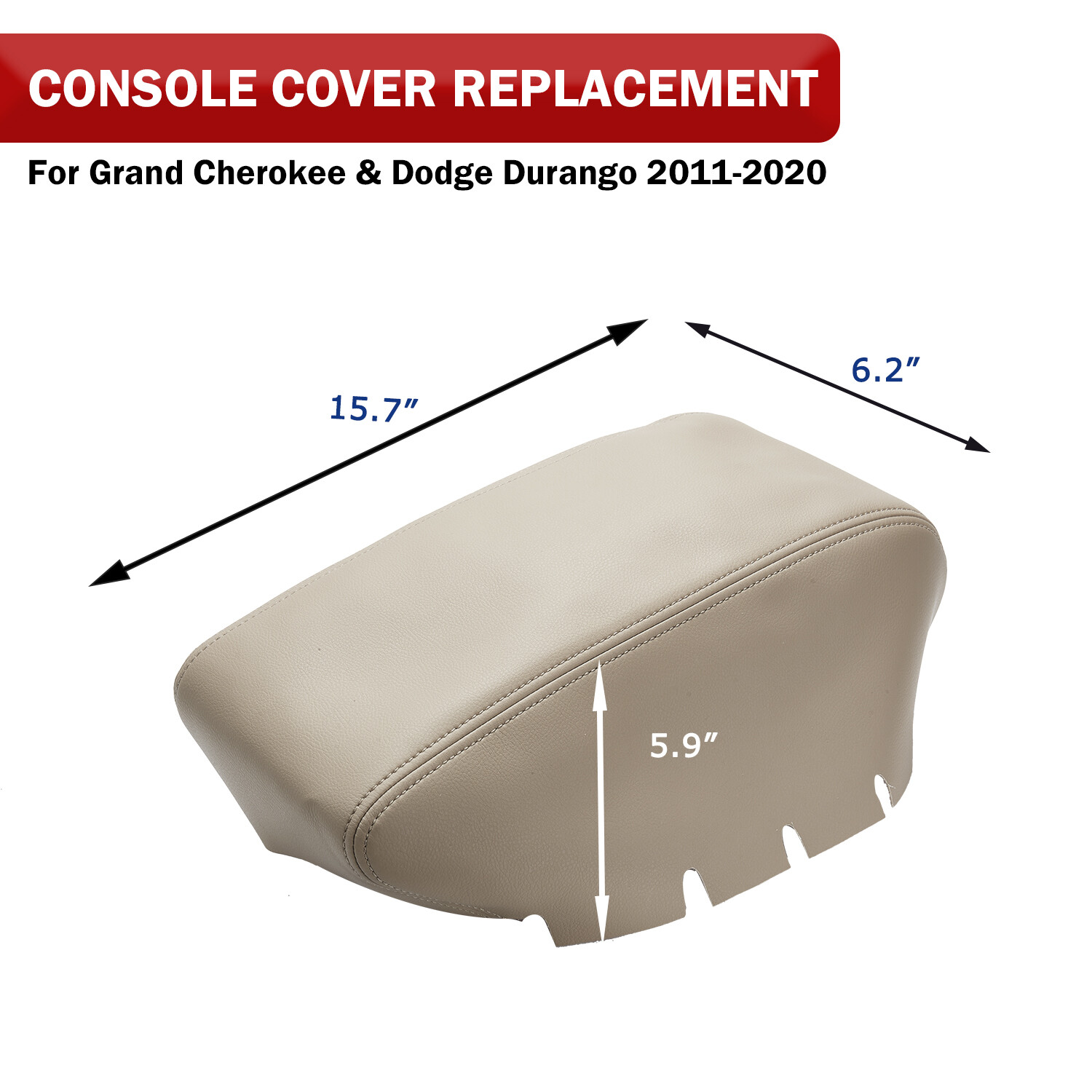 Fit Jeep Grand Cherokee 2011-2020 Center Console Lid Armrest Leather Cover Beige