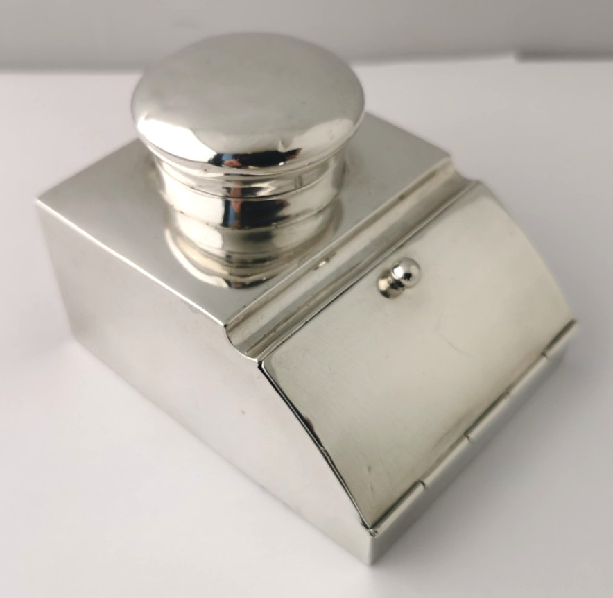 Rare Solid Silver Inkwell & Double Stamp Box Combination - Chester 1903