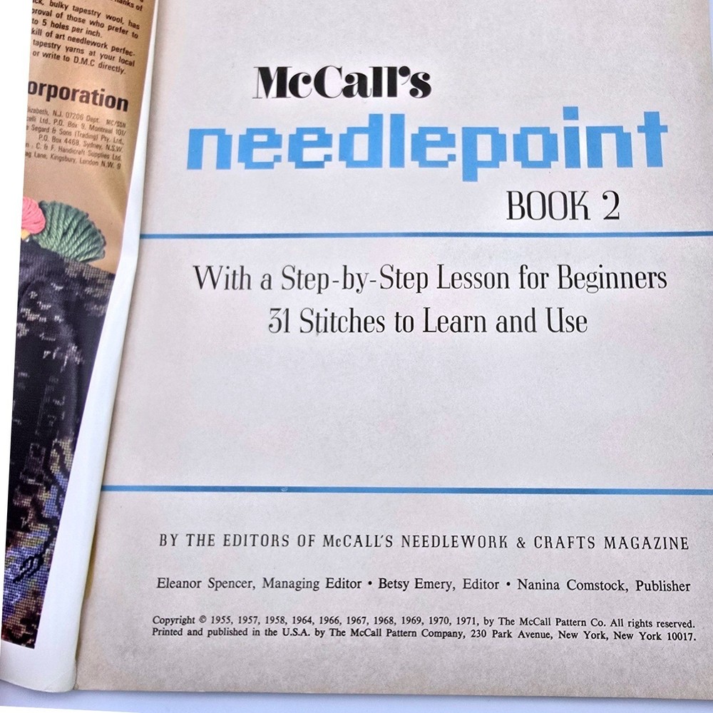 Vtg 1971 McCall's Needlepoint Book 2 Instructions & Patterns for Beginners