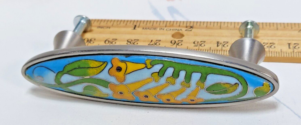Two Enamel Cloissonais Cabinet Drawer Pulls - Beautiful
