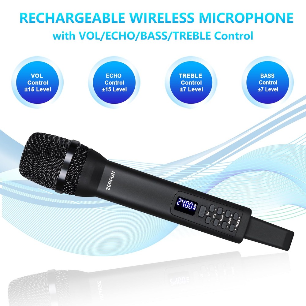 Rechargeable Wireless Microphone, Handheld Cordless Mics System Dynamic with ...
