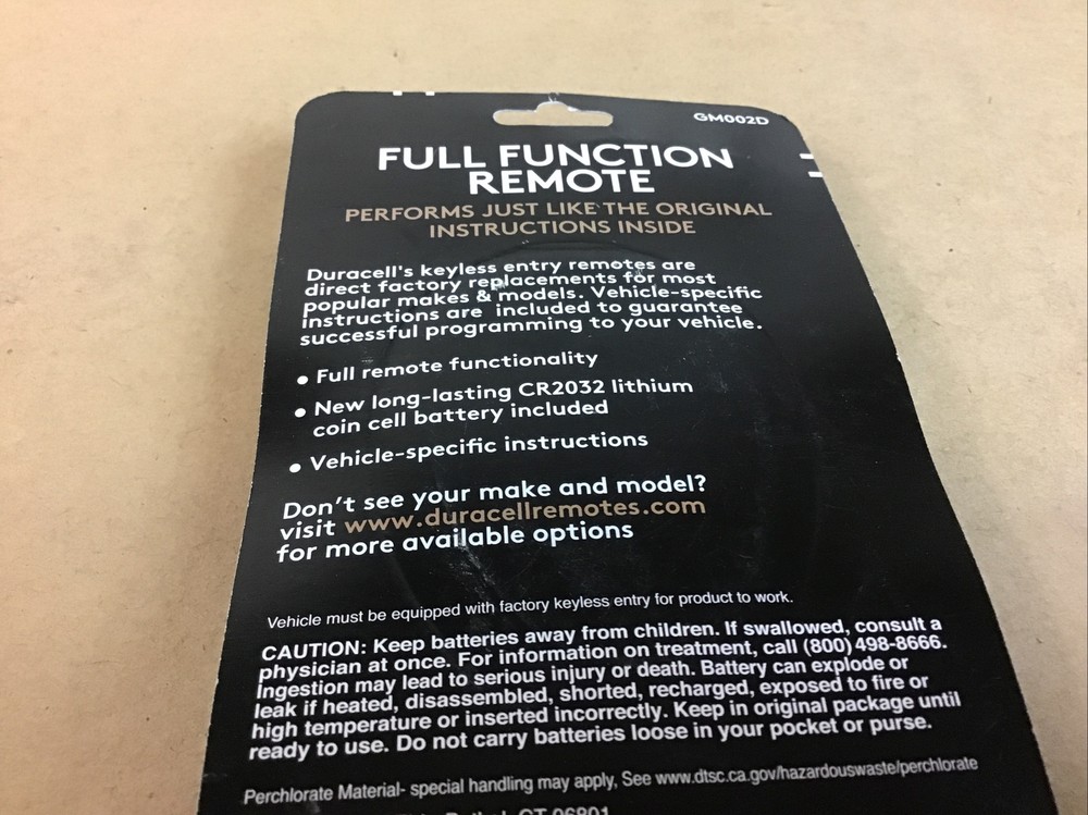 Duracell Keyless Entry Full Function Remote GM 002D, Fits Many 2007-2010 GM