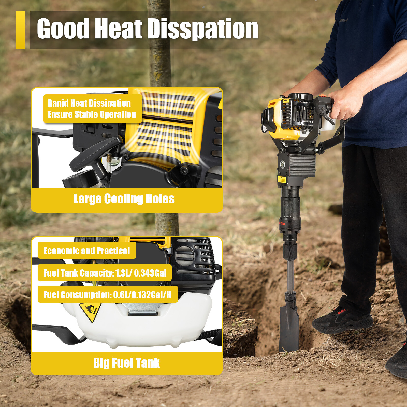 2 Stroke 33CC Gas-Powered Excavator Garden Tree Digger Shovel Digging Machine