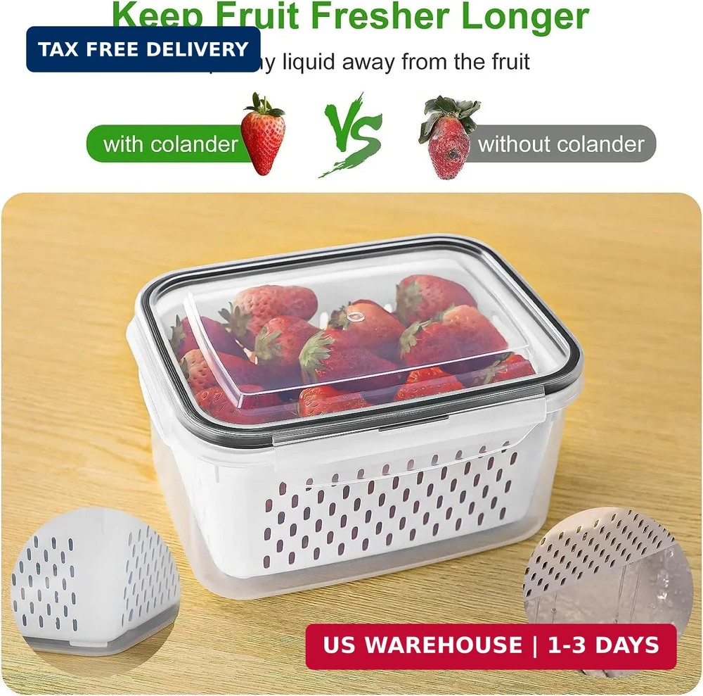 Freshmage Fruit Storage Containers for Fridge with Removable Colander, Airtight