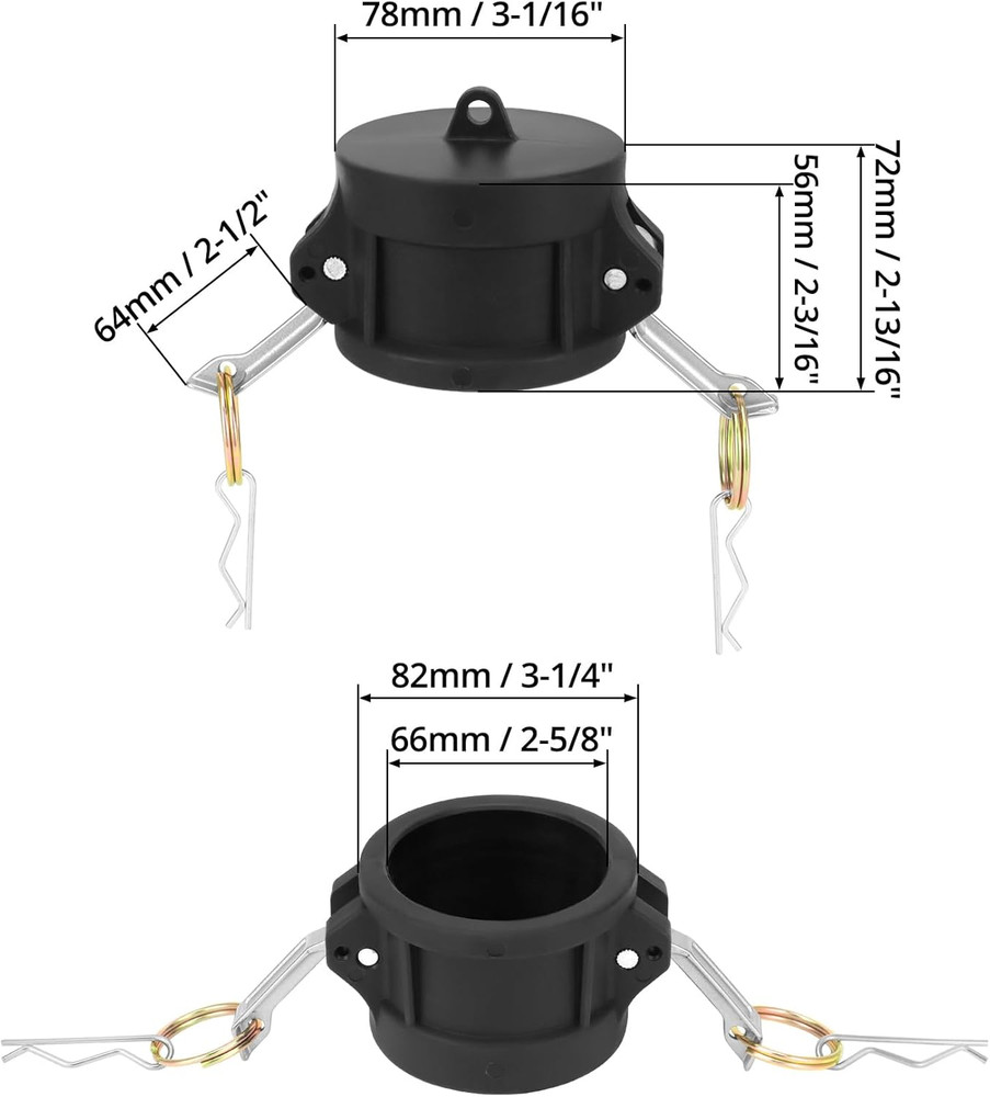 4 Pack 2 in Type DC Polypropylene Camlock Dust Caps Coupling 125 PSI 2-Inch Size