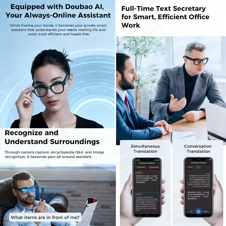 AI Smart Glasses Camera HD Video Real-Time Translation Image Recognition