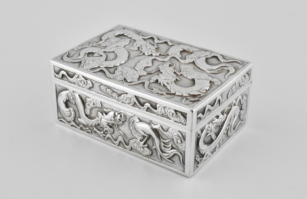 Antique Victorian Solid Silver Chinese Export Box, Wang Hing, c1880