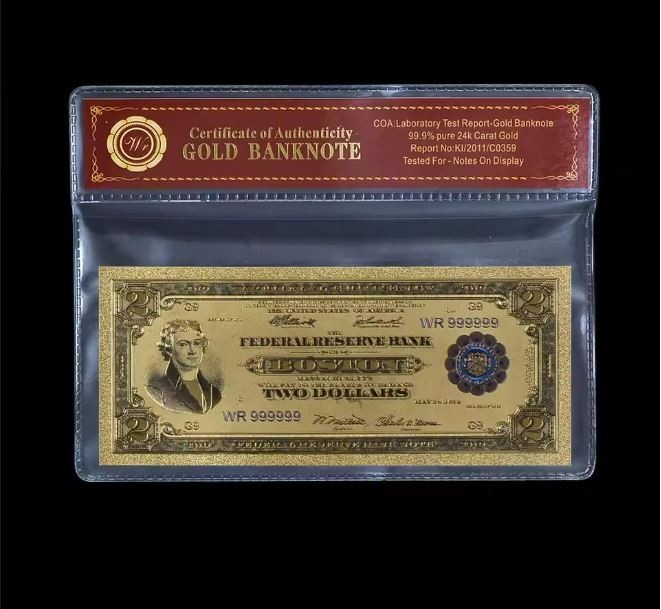 1918 US $2 Gold Banknote With bag and certificate