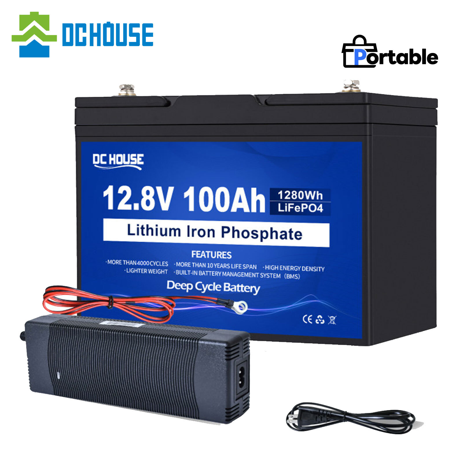 12V 100Ah LiFePO4 Lithium Battery Deep Cycle w/100A for Solar RV Off-grid Power