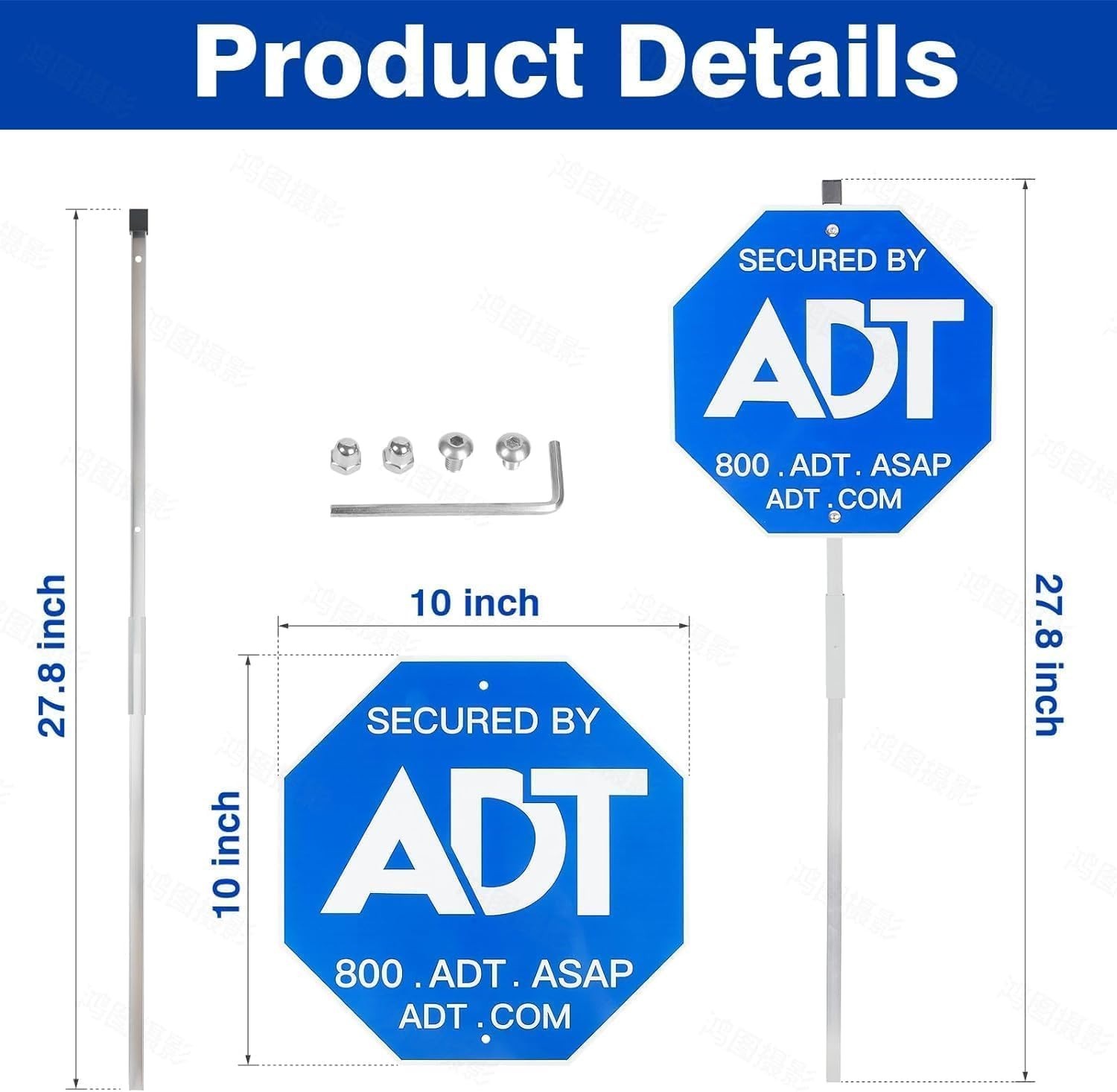28" ADT Security Sign with Stake & 8 Window Stickers, Weather-Resistant Yard
