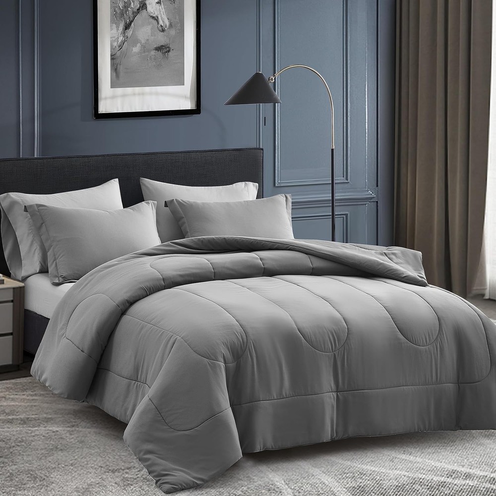 Down Comforter Set 7-Piece Bedding Set - Down Alternative Bedding Set QUEEN