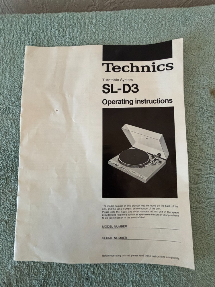 Technics SL-D3 Original Owner's Manual-Good Instructional Document
