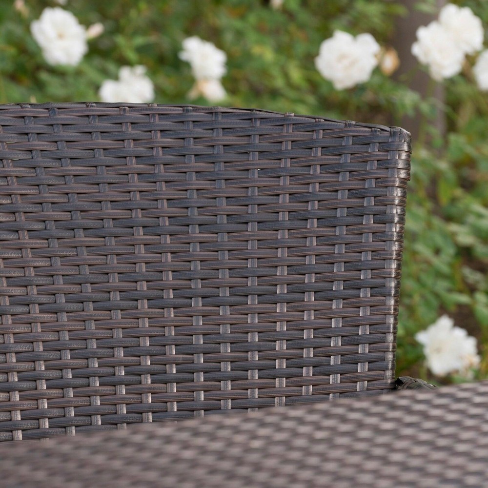 Landan Outdoor 5 Piece Multi-brown Wicker Square Bar Table Set