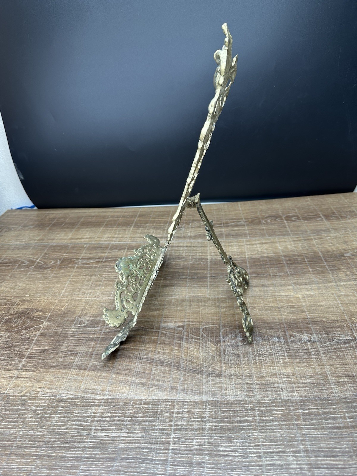 Vintage Rococo Revival Style Polished Brass Table Display Easel Ornate