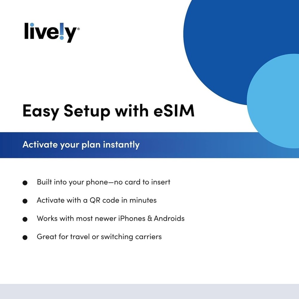 Lively e-SIM Kit: Unlimited Talk, Text & 1GB Data - Senior-Friendly Support