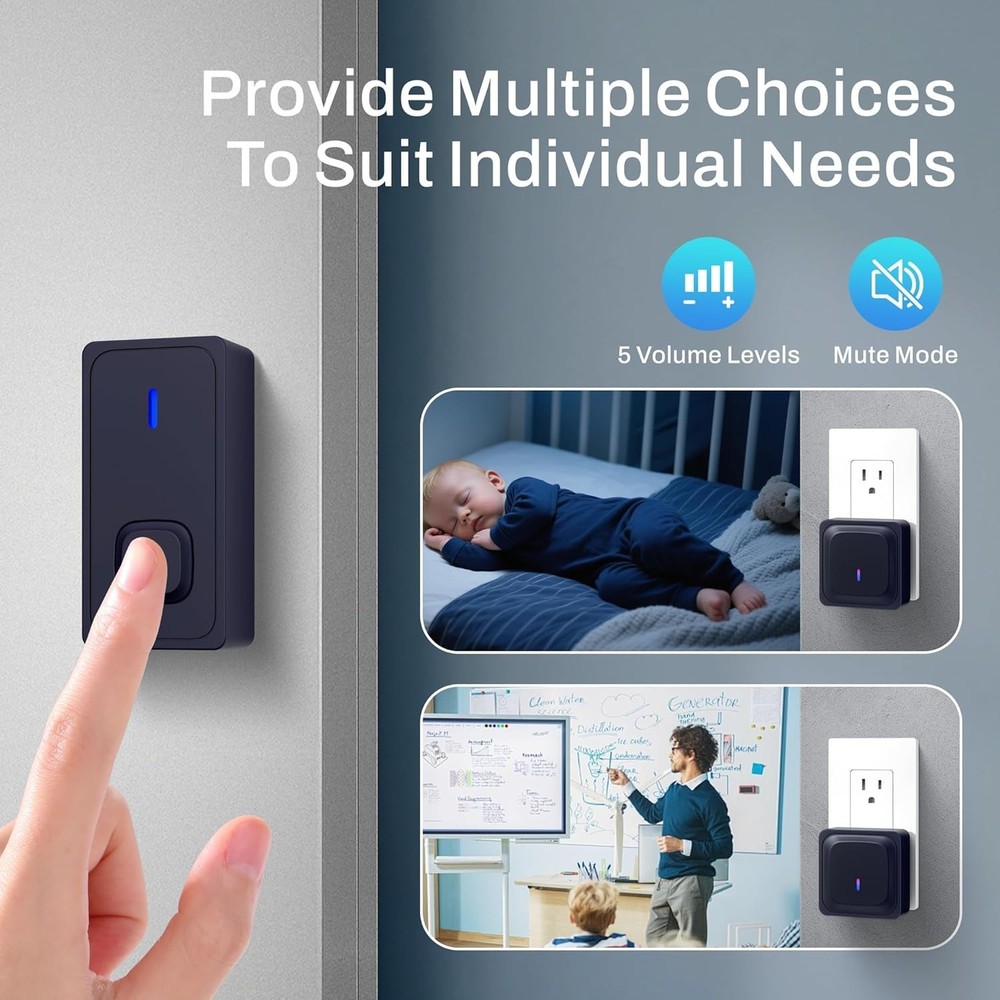 Waterproof Wireless Doorbell - 1000Ft Range, Adjustable Volume & Flash