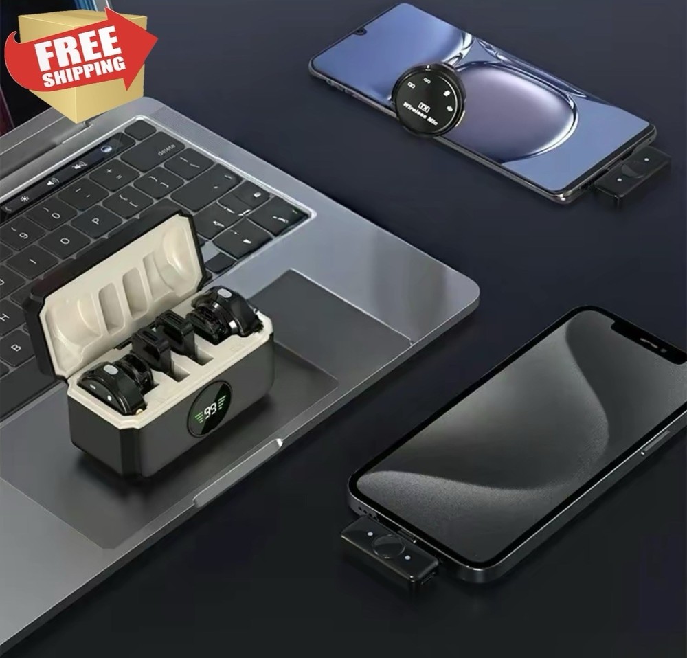 3 in 1 Microphone for iPhone/Android/Camera, Wireless Lavalier Microphone