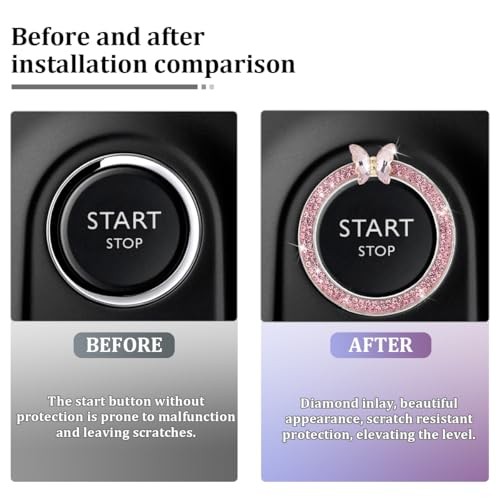 2PCS Bling Butterfly Car Engine Push Start Stop Button Cover Ring, Pink