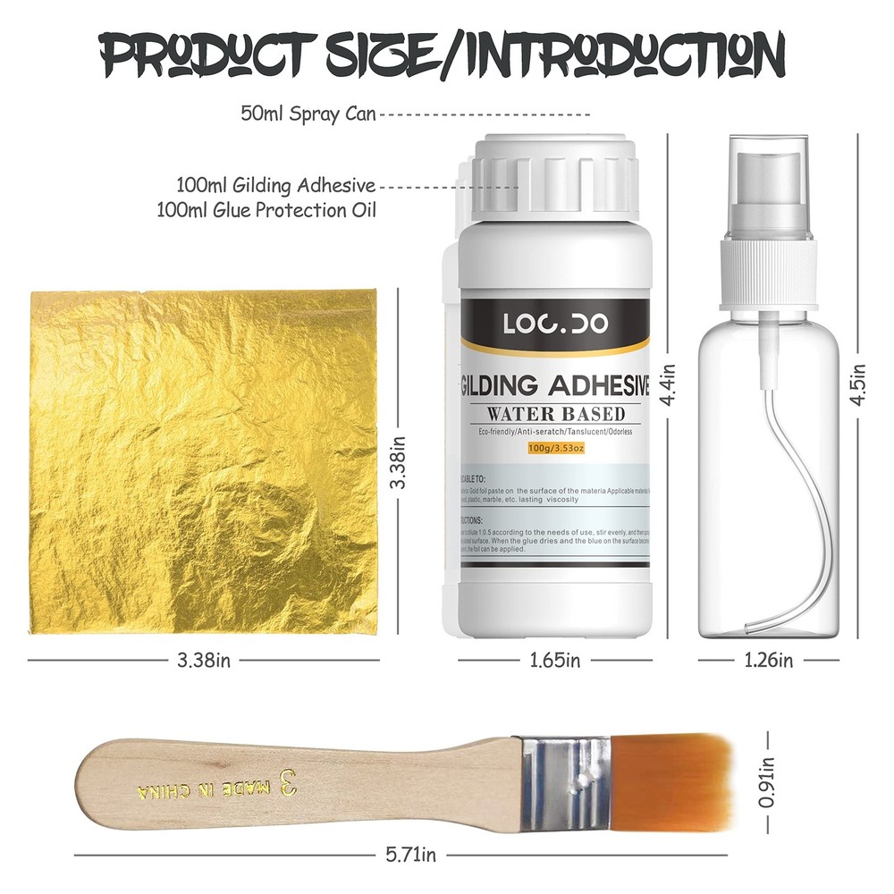Gold Leaf Kit, Gilding Adhesive 200ml Set, Water Based Kit