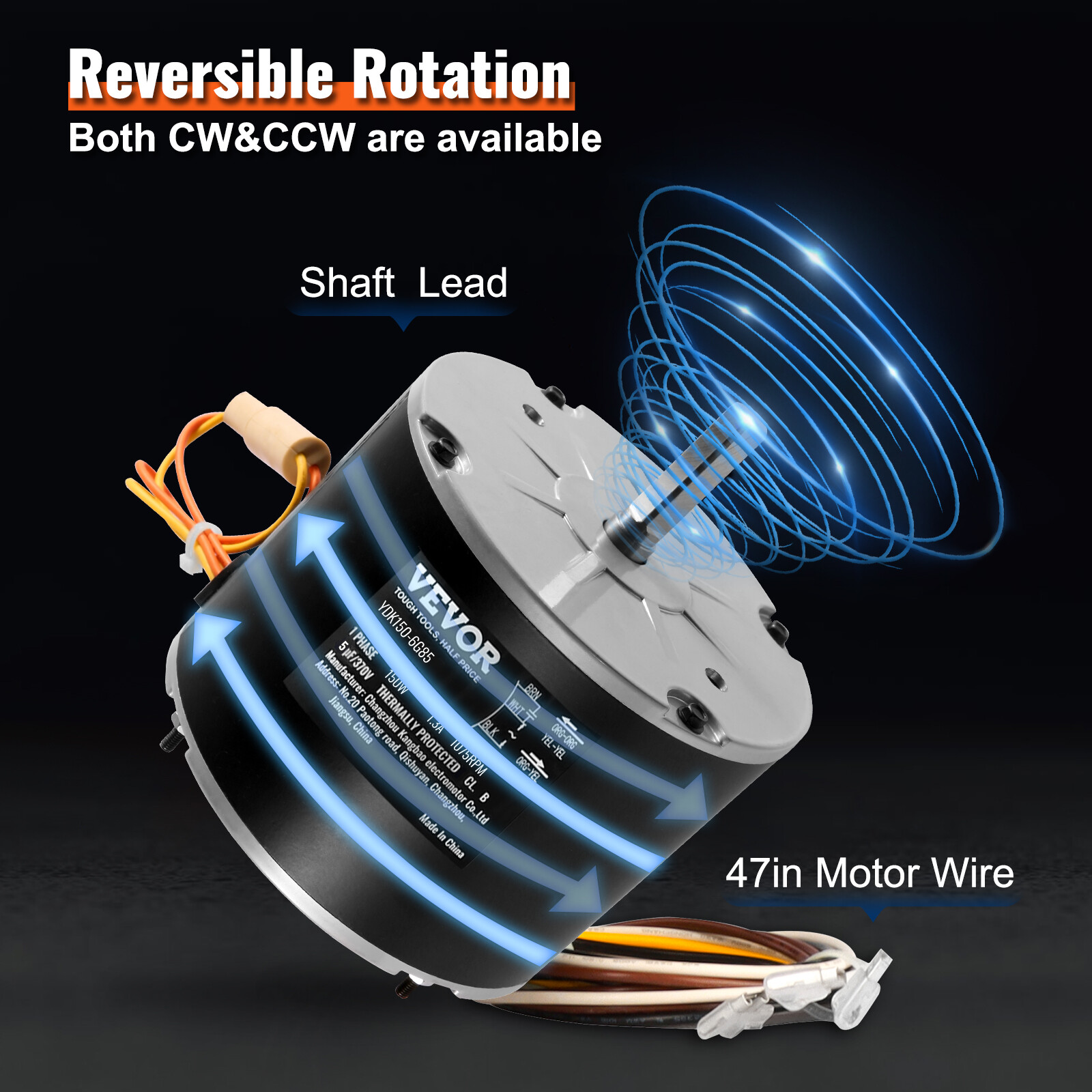 VEVOR Condenser Fan Motor 1/5HP 1075RPM 1.3A 208-230V K55HXJKL-2918 51-23055-11