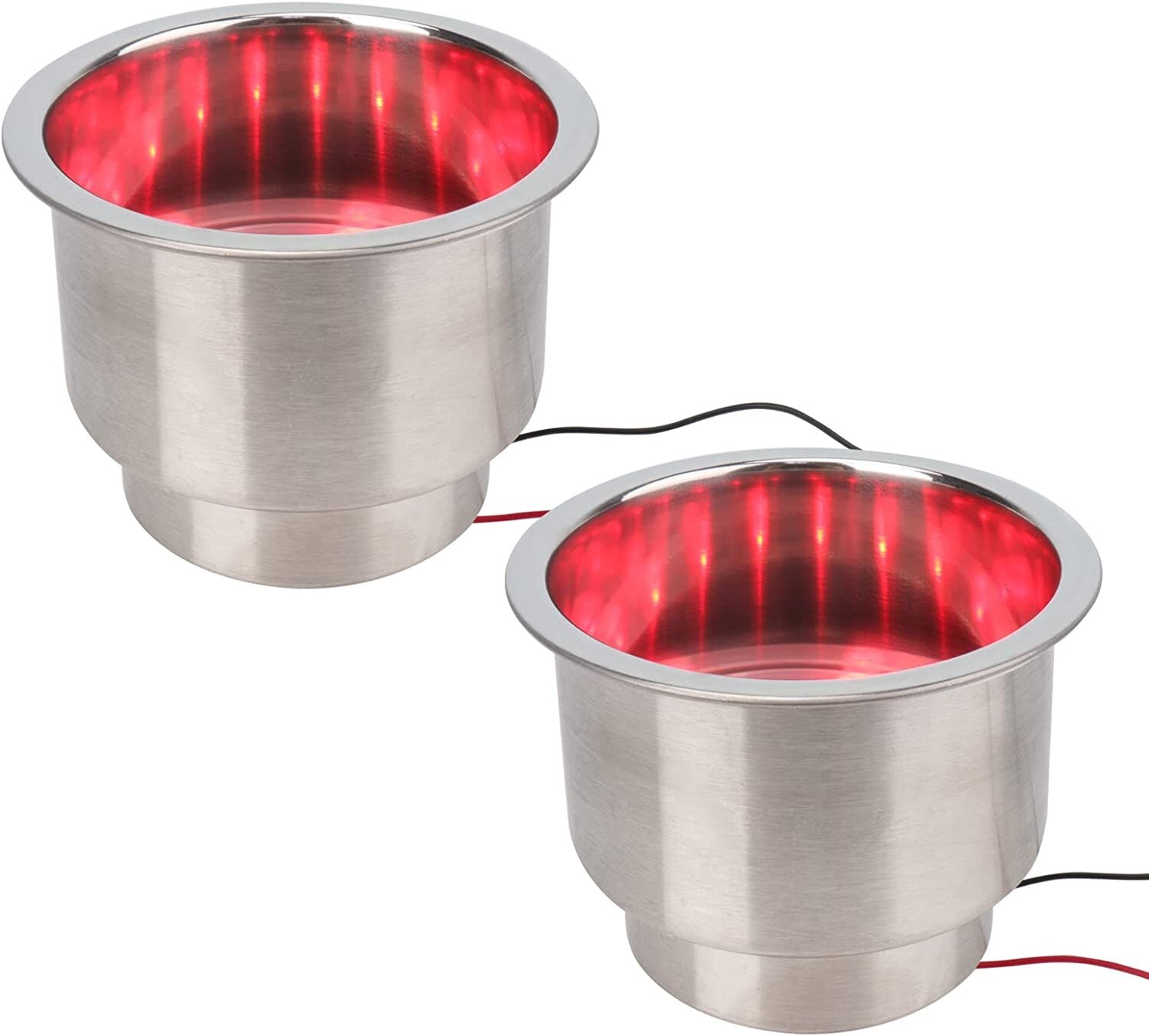 2 Pieces Stainless Steel Cup Drink Holder 12V Red LED Light Built-in for Boat/RV